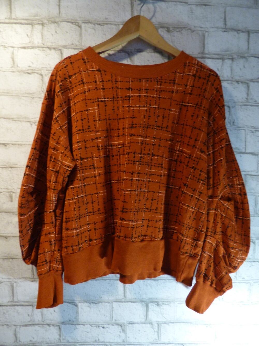 Michael Stars Orange Black Remi Plaid Pullover Sweatshirt Small NEW